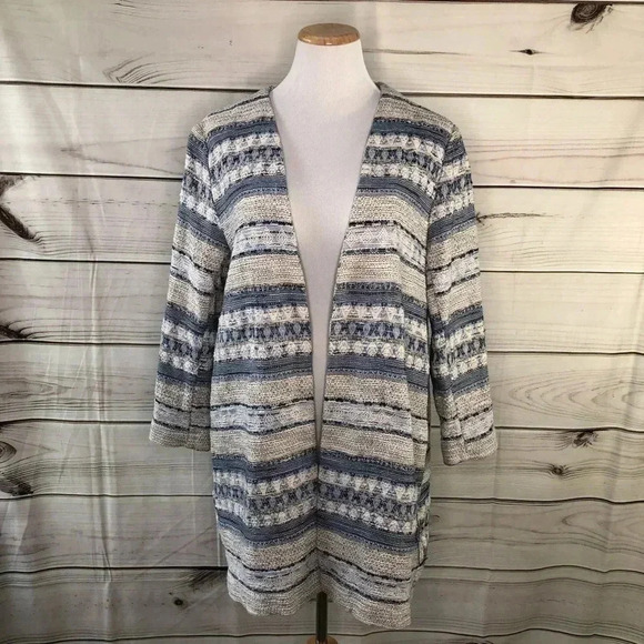 H&M Jackets & Blazers - H&M Open Cardigan Large Blue White Long Sleeve Jacket